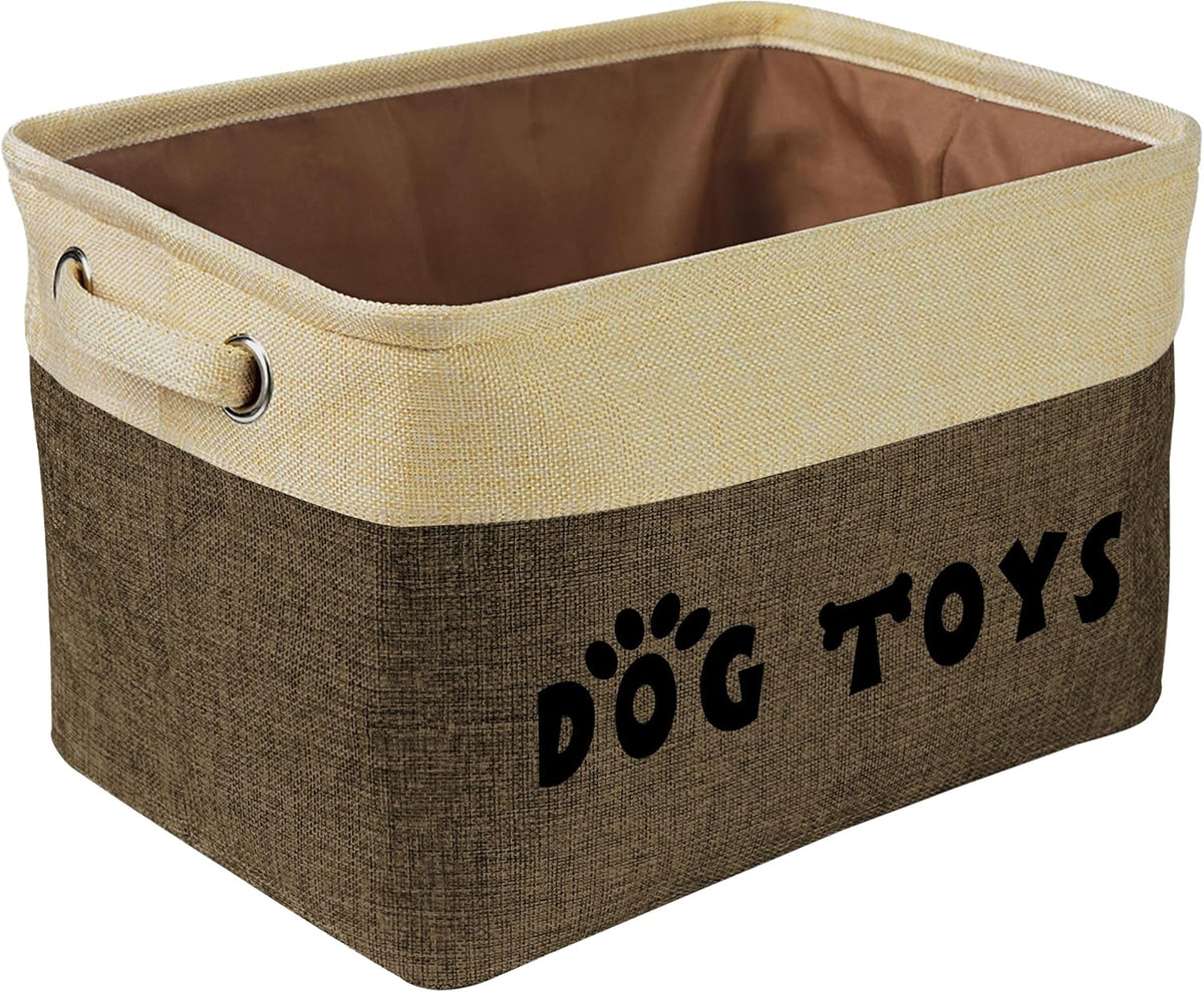 PET ARTIST Dog Toy Basket, Large Collapsible, Brown, M: 15"x11"x9"