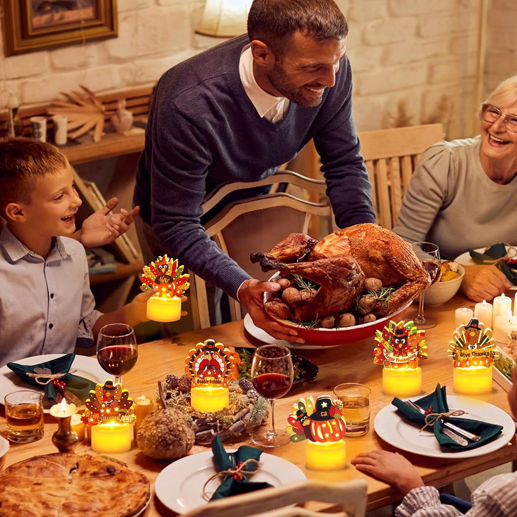 Thanksgiving Table Decorations 6 Pack Turkey Flameless LED Candles Battery Operated Turkey Tea Lights for Mantle Fireplace, Indoor Thanksgiving Decorations Centerpieces for Home Party Office