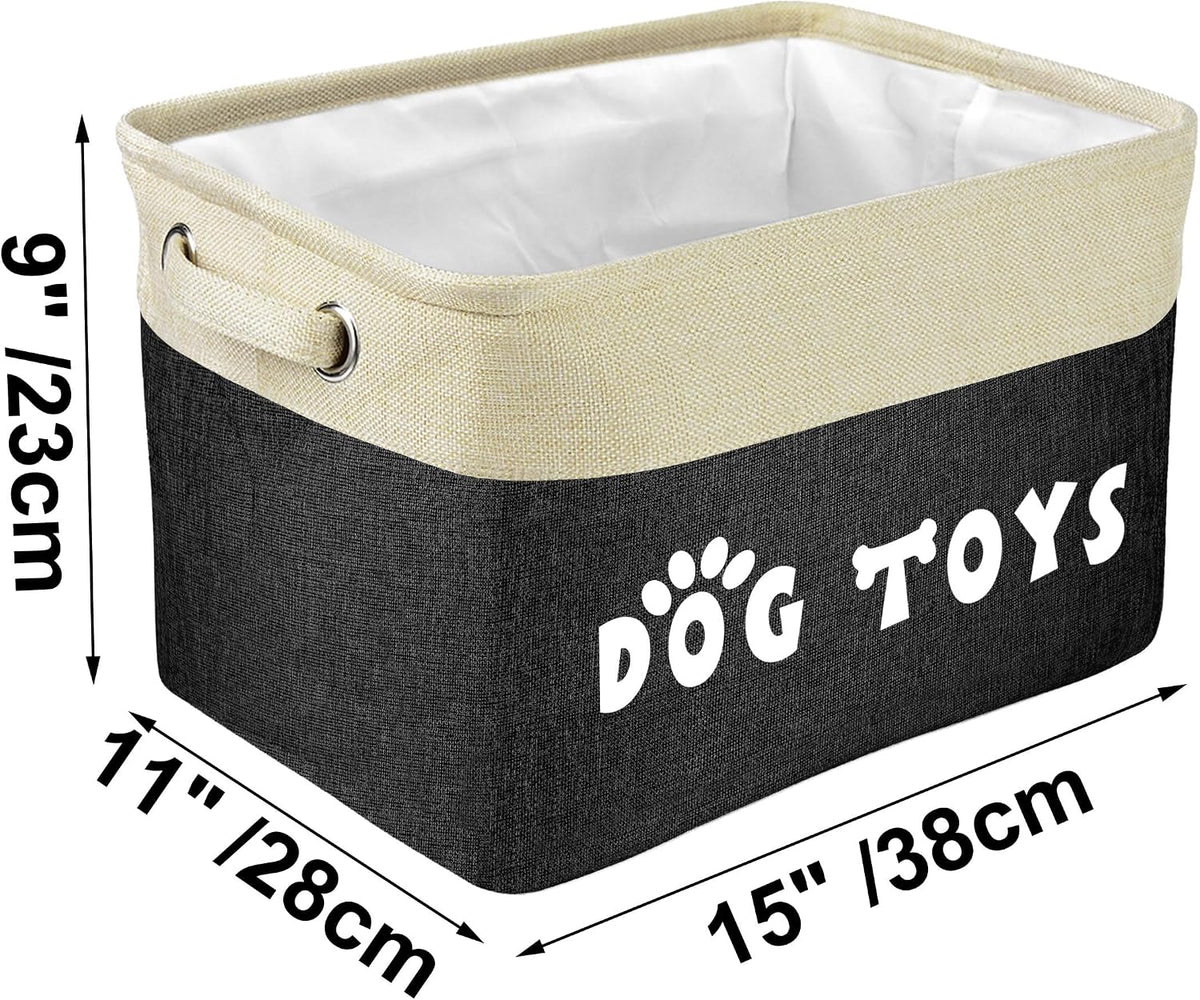 PET ARTIST Dog Toy Basket, Large Collapsible, Black, M: 15"x11"x9"