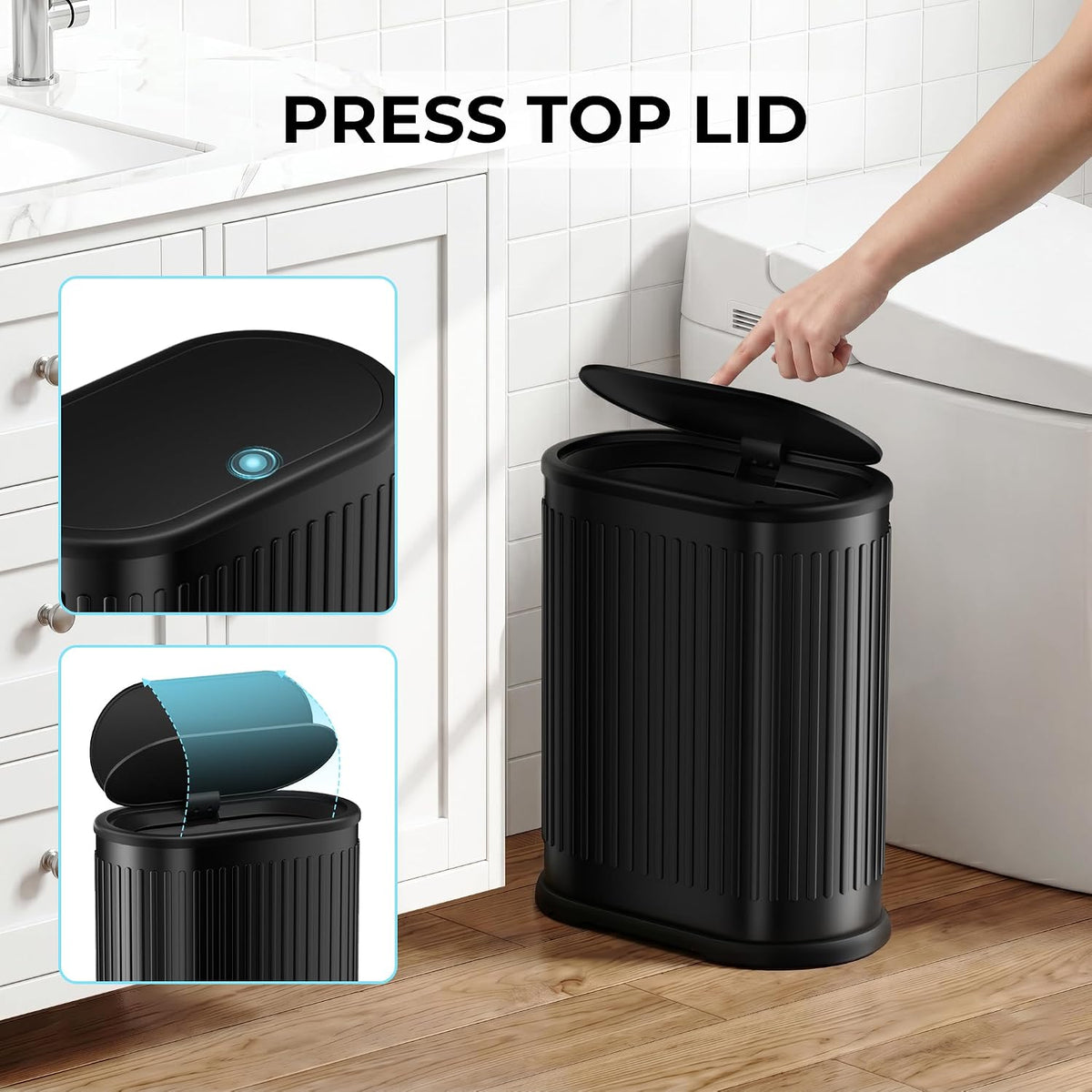 1.8 Gallon Small Bathroom Trash Can with Lid, Press-Top, Black