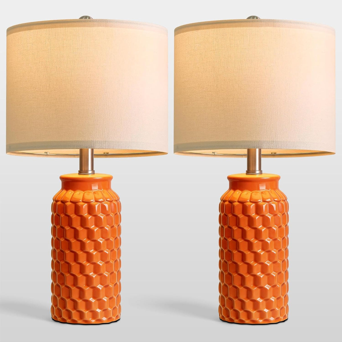 USumkky 20.5" Ceramic Table Lamps Set of 2, Modern Farmhouse Boho Bedside Lamps for Bedroom, Nightstand Lamps for Living Room End Tables, Small Desk Lamps, Orange