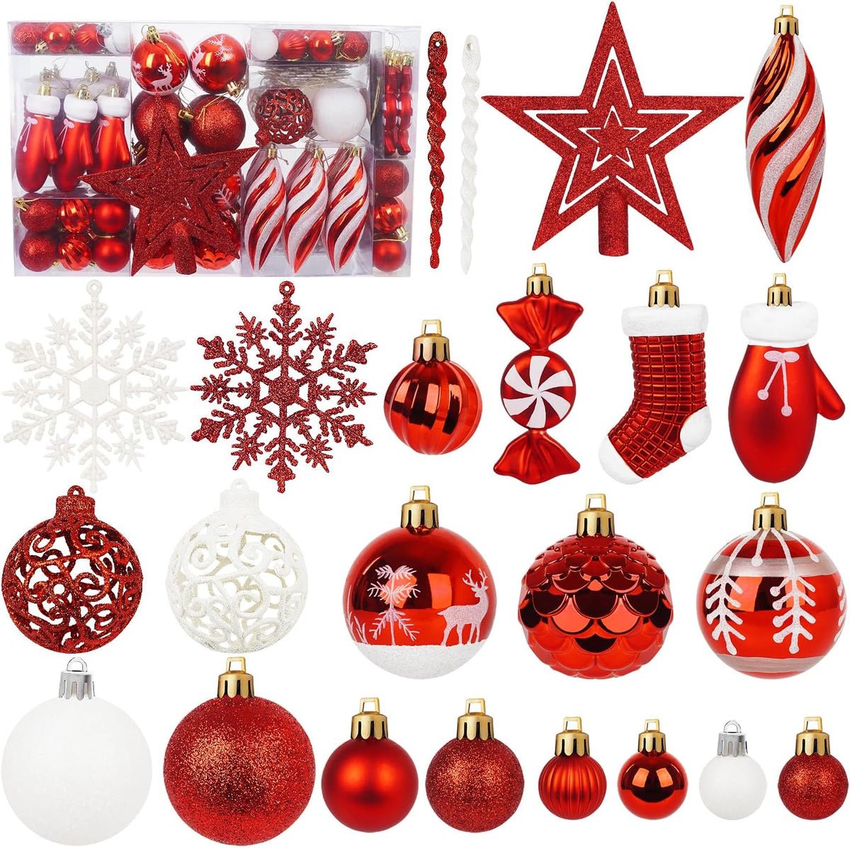 Artmag 135 Pcs Christmas Ball Ornaments Set, Pre-Tied Shatterproof Plastic Assorted Christmas Balls for Xmas Tree Hanging Decorations Festival Party Holiday Decor (Red)