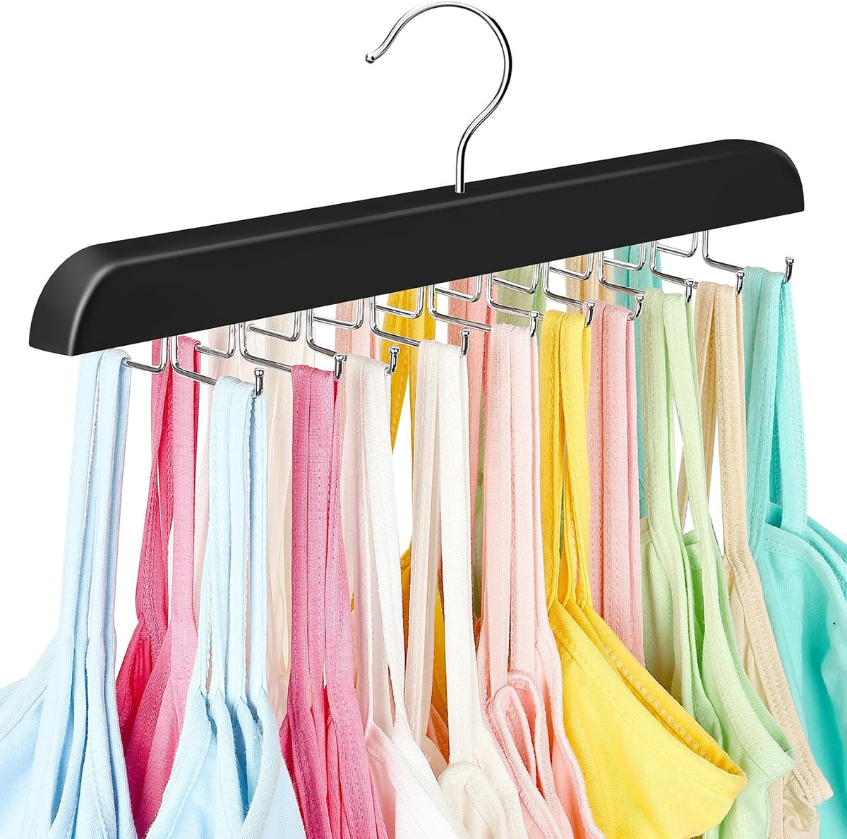Resovo Tank Top Hanger with Premium Wood, 24 Large Capacity, Space Saving,360 Degree Rotating, Foldable Metal Hooks, Tank Tops