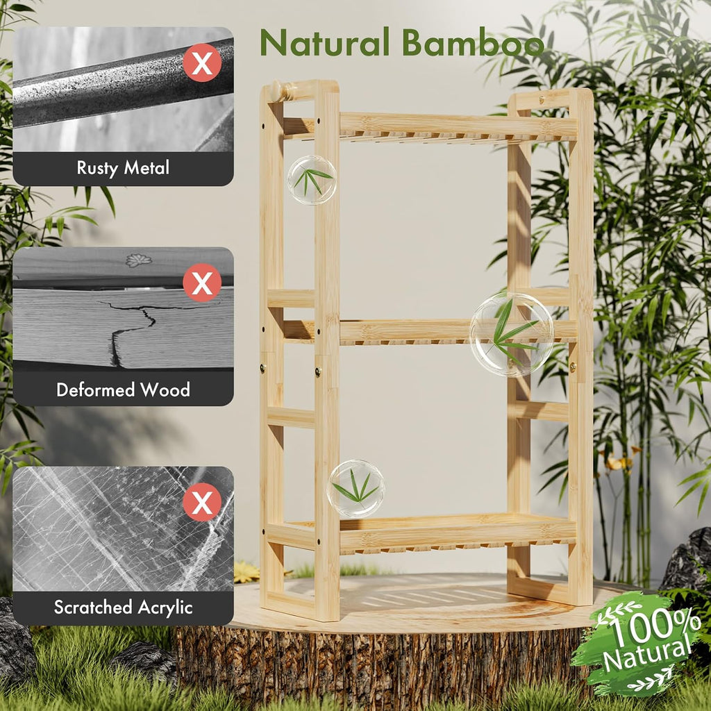 AmazerBath Bamboo Over The Toilet Storage Shelf - 3-Tier Bathroom Organizers and Storage Shelves, 2 in 1 Dual Stable Above Over Toilet Bamboo Shelf Home Storages Rack for Small Bathroom, Space Saver