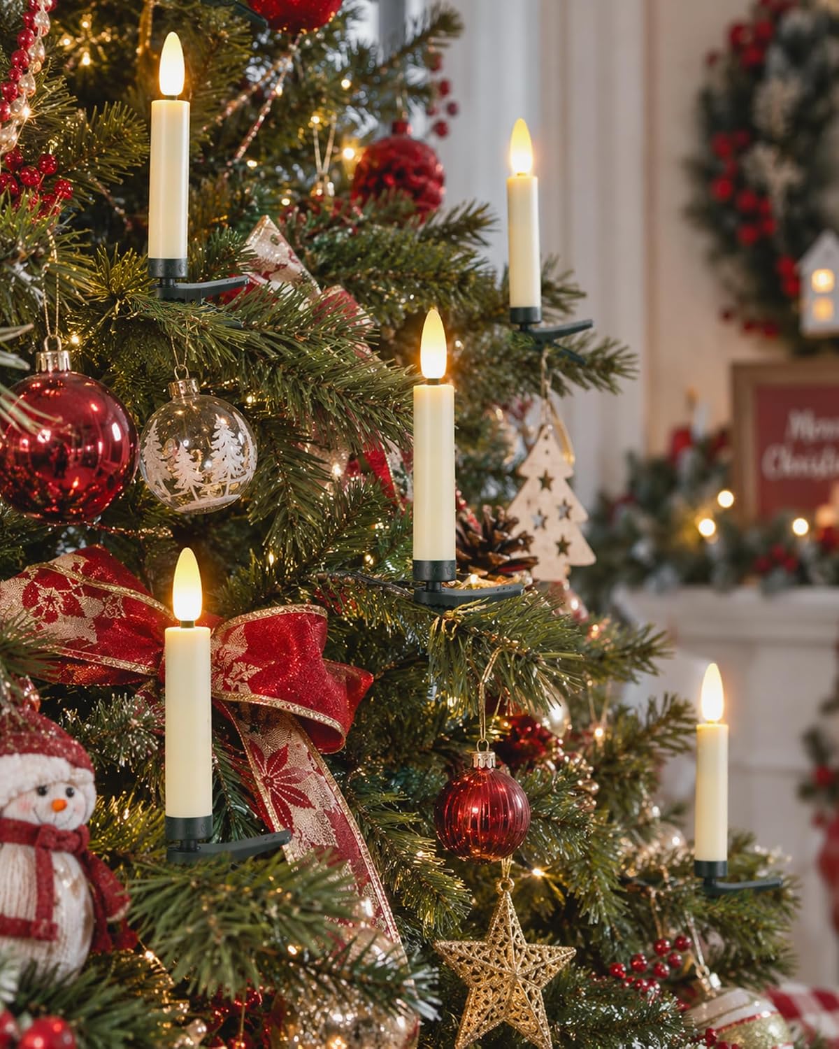 FPOO 20 PCS Christmas Tree Candles Lights Flickering,Clip on Candle Battery Operated Taper Candle Stick with Timer,mini Flameless Candles for Wreath Candelabra Waterproof Outdoor