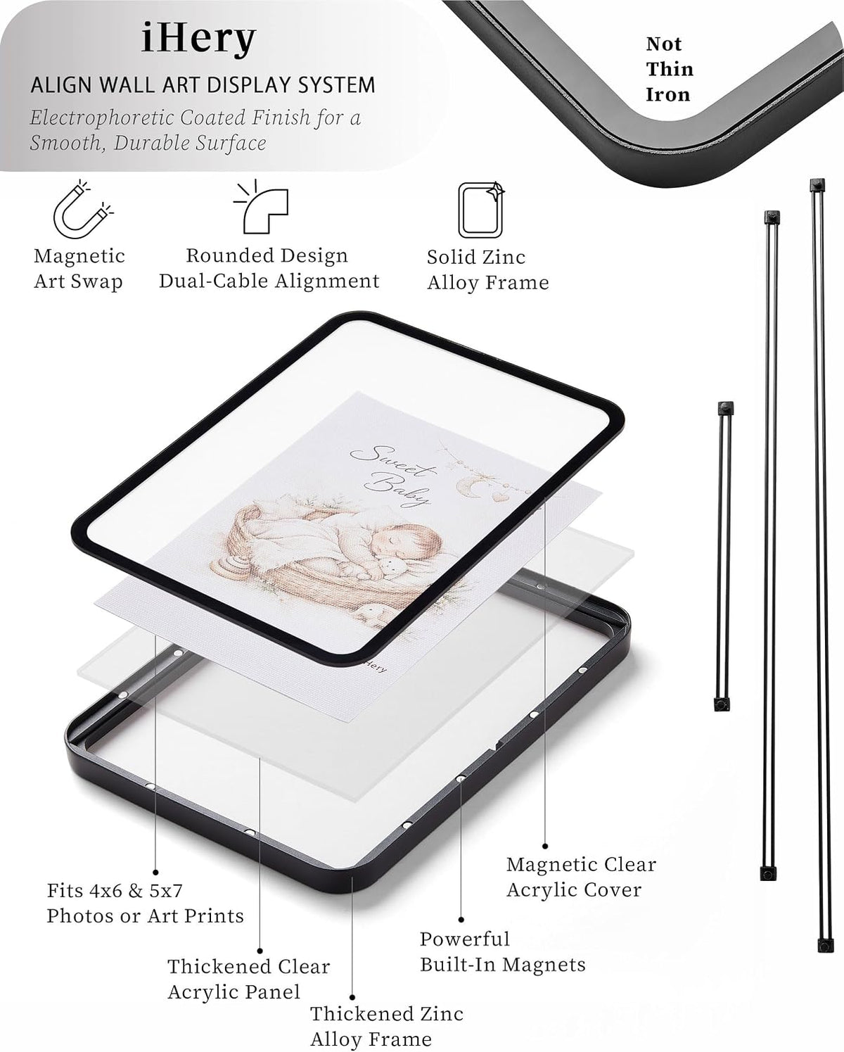 iHery ALIGN Magnetic Hanging Picture Frame Gallery Wall System Set of 5