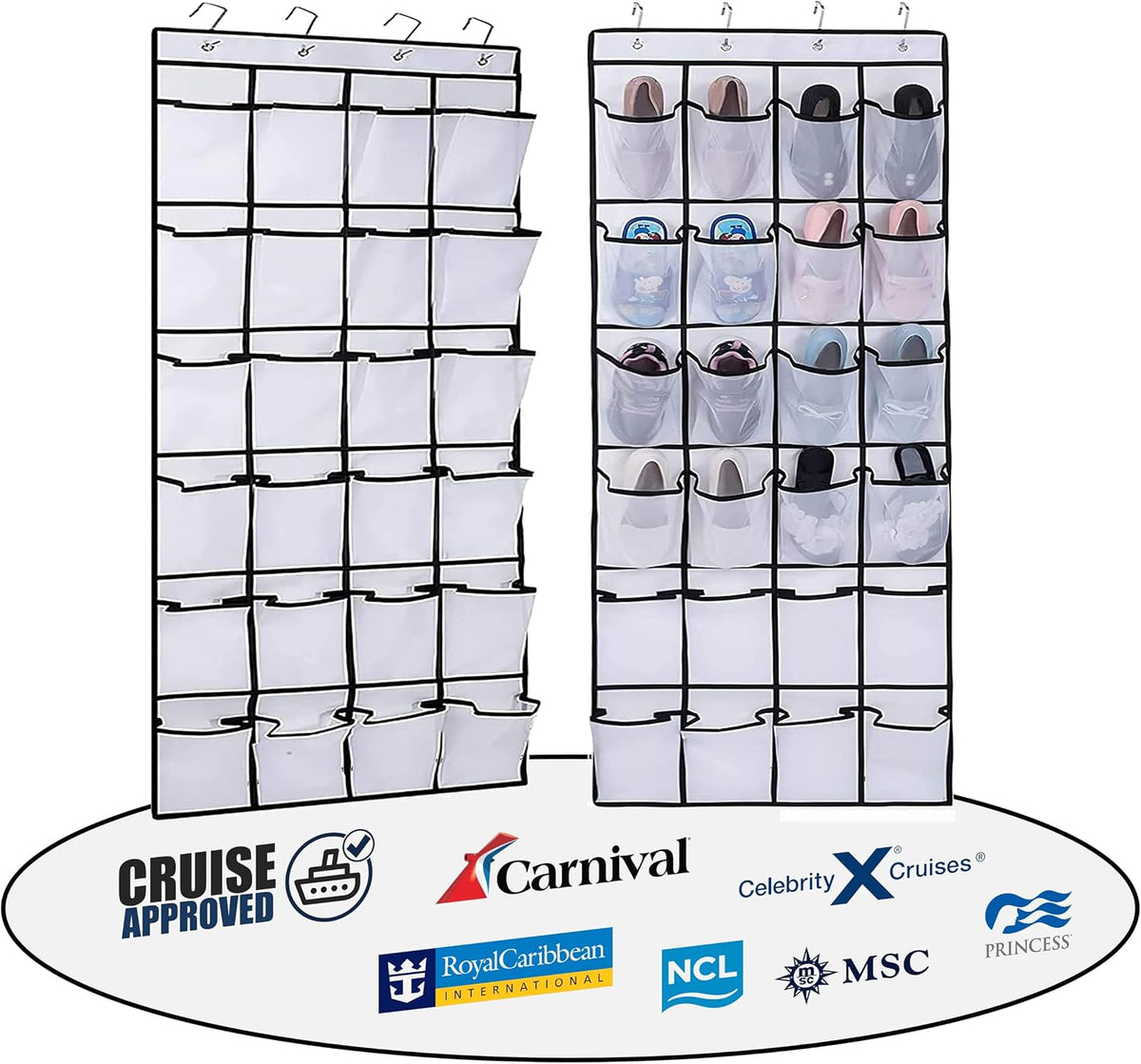 Cruise Cabin Over Door Organizer for Shoes, Toiletries and Accessories – 24 Pockets – Tested on All Cruise Lines such as Carnival, Royal Caribbean, Celebrity, Norwegian etc – Cruise Essentials