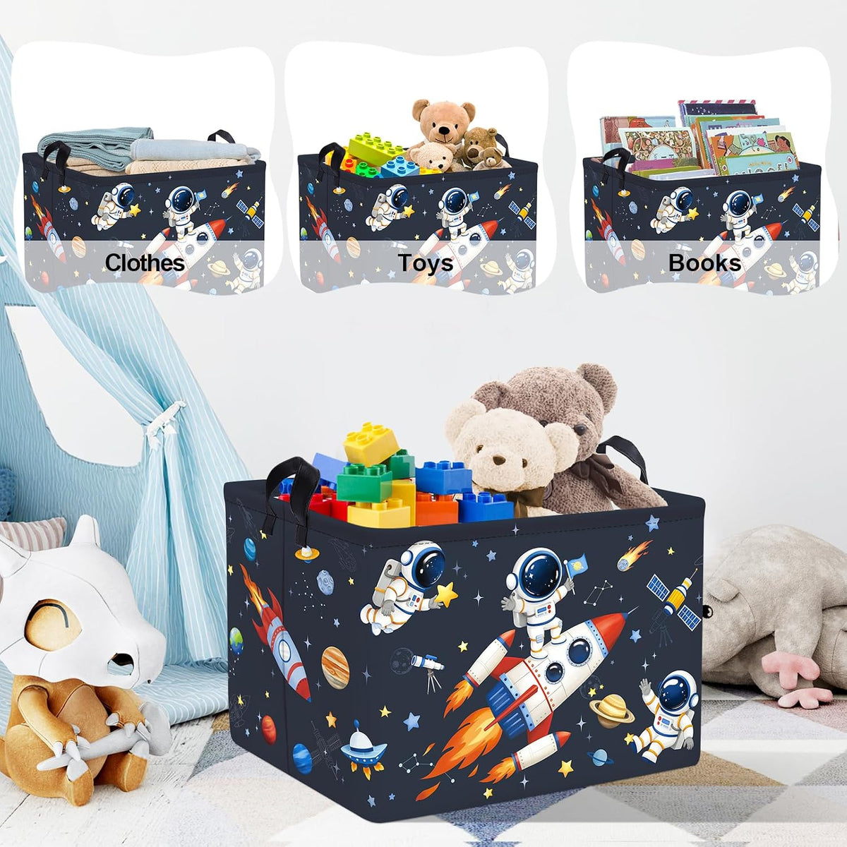 Clastyle Kid Storage Basket Cosmic Space Foldable Laundry Hamper, 36L