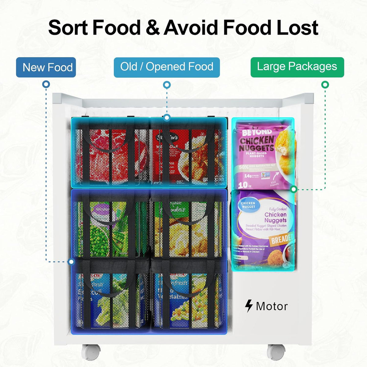 iSPECLE Deep Freezer Organizer Bins - Large Baskets for 5-7 Cu.Ft, 4 Pack