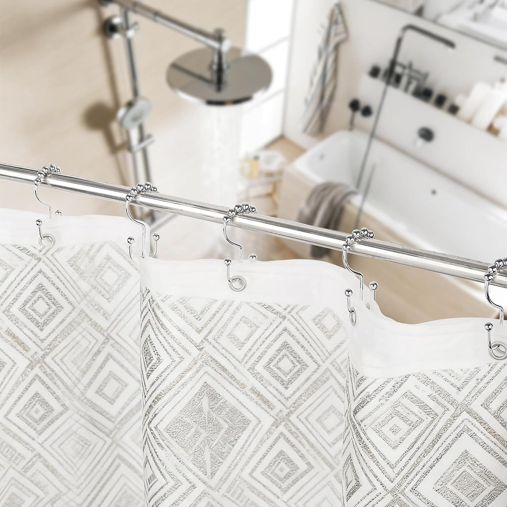 Resze 12PCS Shower Curtain Hooks, Metal Double Shower Curtain Rings, Chrome