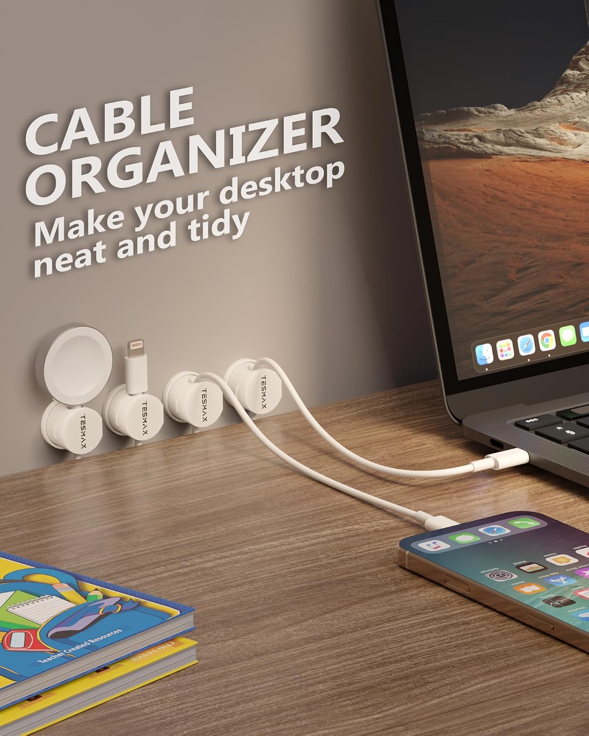 12Pack Magnetic Cord Holder 360° Rotating, 1s Lock Adhesive Desk Organizers