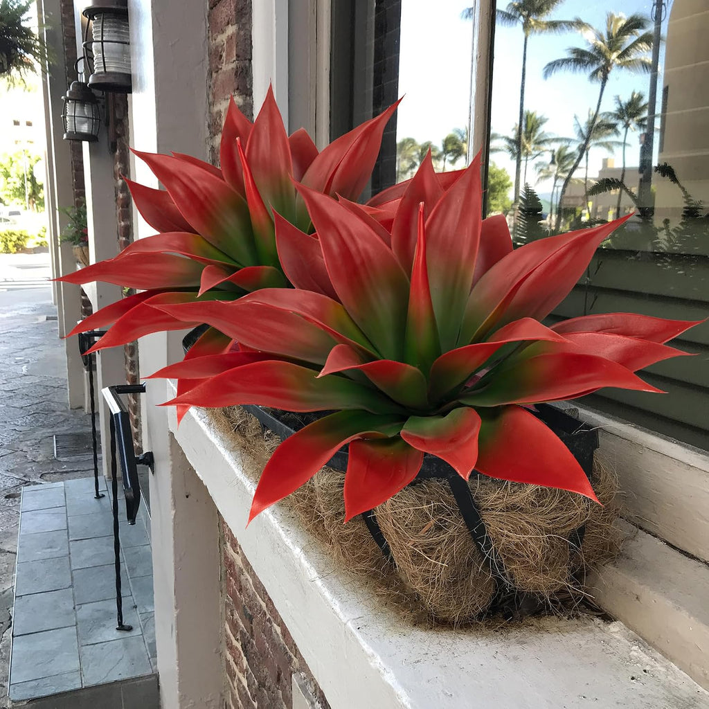 Ttranewsoo 2-Pack 18-Inch Faux Tropical Outdoor Plants, UV Resistant Artificial Agave Plants and Realistic Succulent Greenery for Planters, Porch, Patio, Garden, Entryway and Home Decor, Red