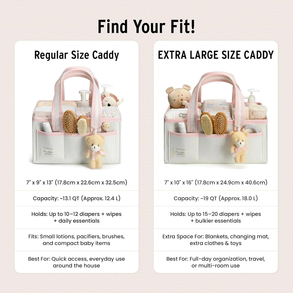 PeraBella Baby Diaper Caddy Organizer, Baby Basket Shower Gift Caddy, Portable Felt Changing Table Basket, Nursery Storage Bin, Newborn Boy and Girl Essentials for Registry, Car Diaper Organizer