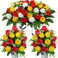 XONOR Artificial Cemetery Flower Saddles, Cemetery Memorial Flowers with Vase for Grave Tombstone Decorations (Yellow Red White)