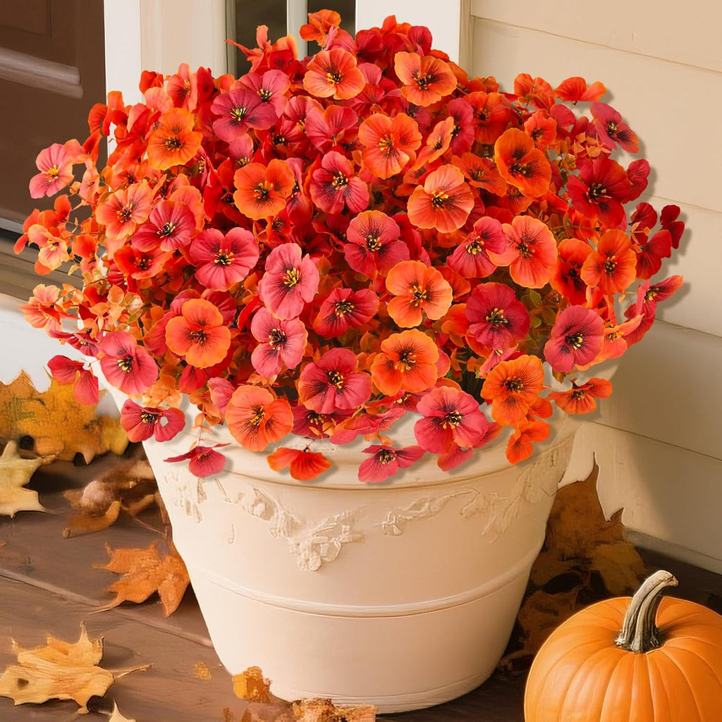 INQCMY Artificial Pansy Fall Flowers for Outdoors Decoration Faux Mums