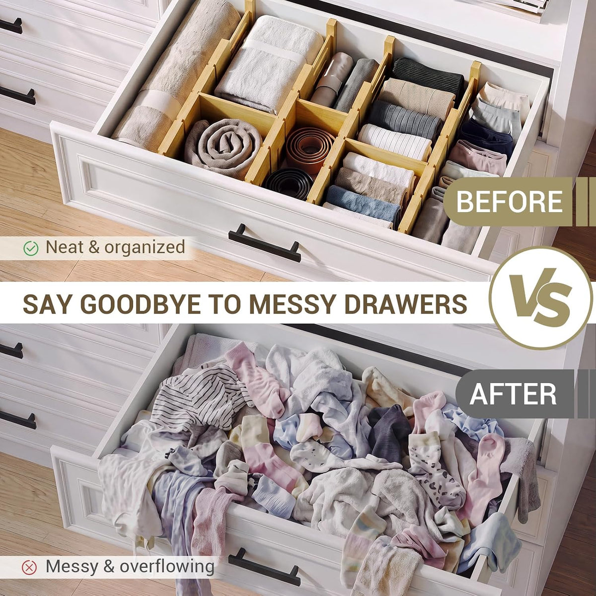 Deep Drawer Dividers For Clothes,Expandable Drawer Organizer (4, Short)
