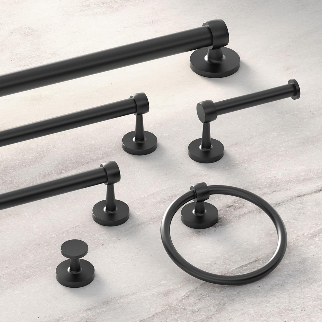 Gatco 5210MX Gibson Towel Bar, Matte Black, Wall-Mounted Bathroom Towel Bar, Retro Modern Decorative Hardware, Heavy Duty Metal with EZ Ancor Mounting