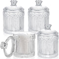 Hushee 4 Pcs Crystal Glass Candy Jar Set with Lids Home Decorative Storage Jars for Apothecary, Bathroom, Kitchen, and Pantry, Ideal for Cotton Swabs and Jewelry(Clear)