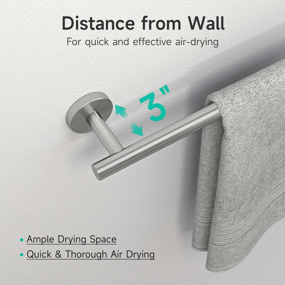 USHOWER 8PCS Brushed Nickel Bathroom Hardware Set, 18-Inch Towel Bar Set