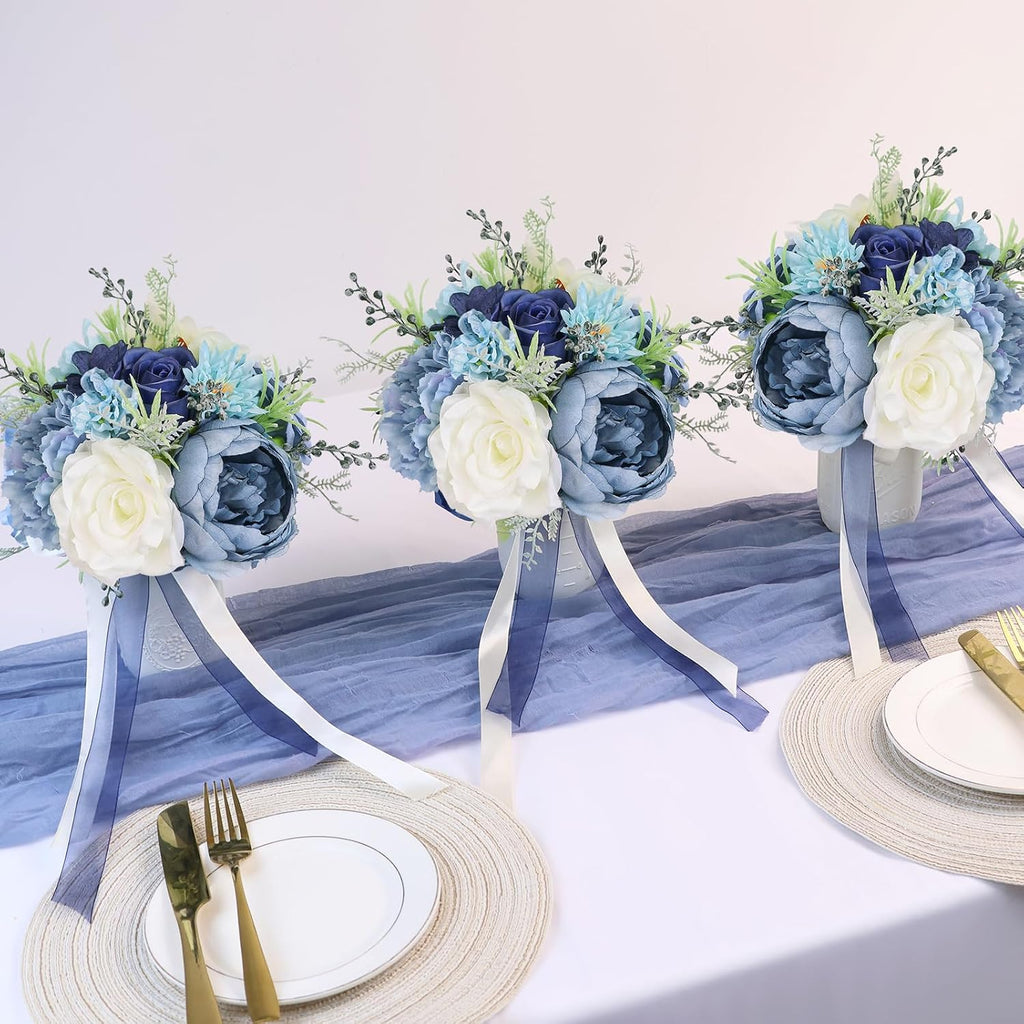 Set of 4 Bridesmaid Bouquets for Wedding - Artificial Flowers Bouquets for Bridesmaids Small Floral Ceremony Anniversary Centerpieces Decorations - Wildflower，9 Inch