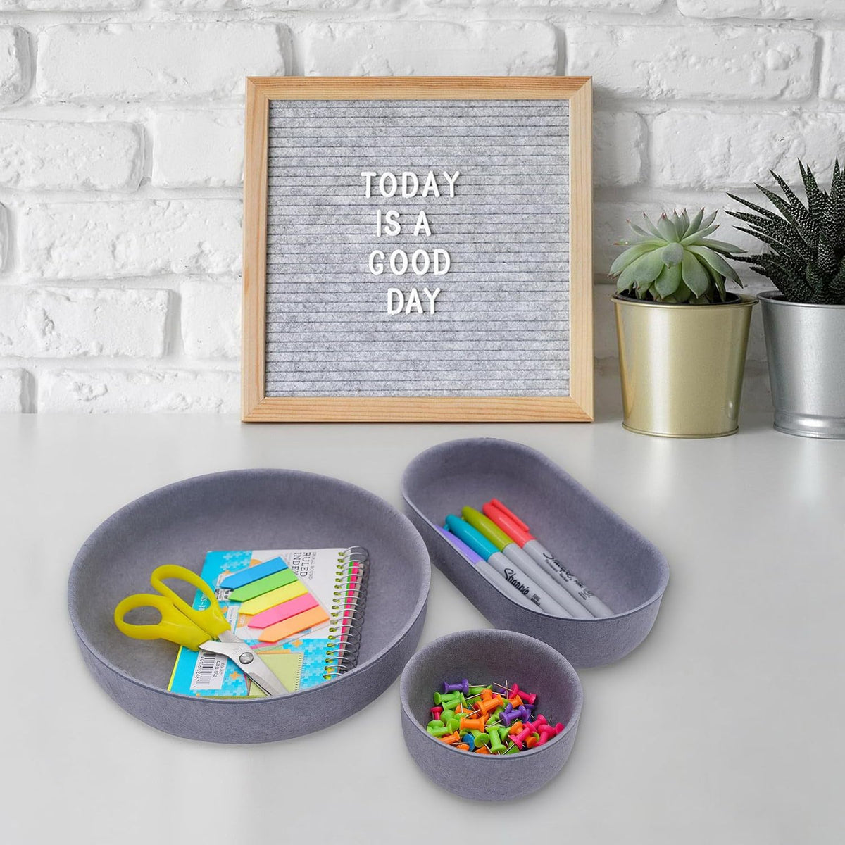 Welaxy EDC Cathall Desk Drawer Organizer Tray Felt Bowl Caddy Glacier Gray