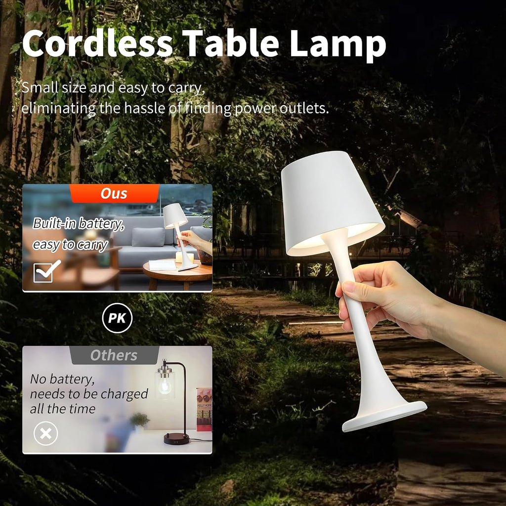 Mr. White Outdoor Waterproof Cordless Rechargeable Portable Touch Battery Operated Powered Table Lamp for Restaurant Kitchen Patio Dinner Dining (White)