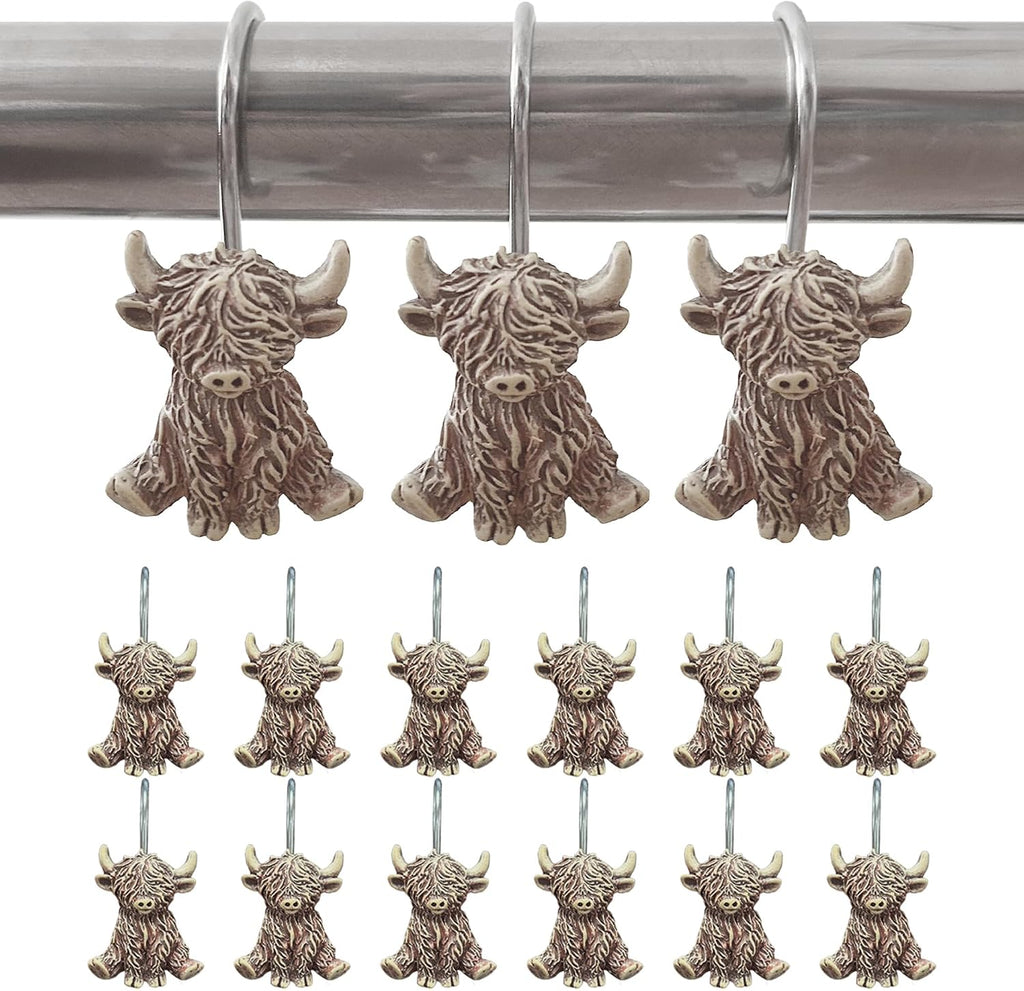 12 Pcs Highland Cow Shower Curtain Hooks for Western Rustic Bathroom Decor