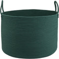 XUANGUO 66L Large Blanket Basket, Round Cotton Rope Basket, Dark Green