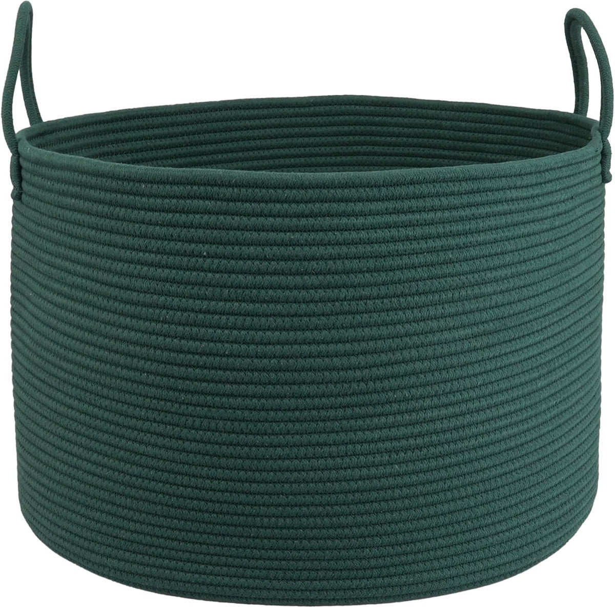 XUANGUO 66L Large Blanket Basket, Round Cotton Rope Basket, Dark Green