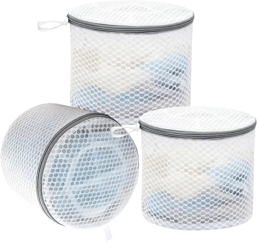3Pcs Mesh Laundry Bags Durable Zipper Wash Bags for Delicates, Lingerie, Bras, Underwear, Baby Clothes, Shoe, Sock - Protect Garments in Washing Machine Pouch Net Bag Travel (3pcs Bra bags)