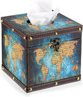 Sumnacon Retro Wood Square Tissue Box Cover - Vintage Cube Tissue Box Holder, Decorative Facial Tissue Holder for Bedroom Bathroom Dresser Night Stand Table Car Store Office Home Decor, Green