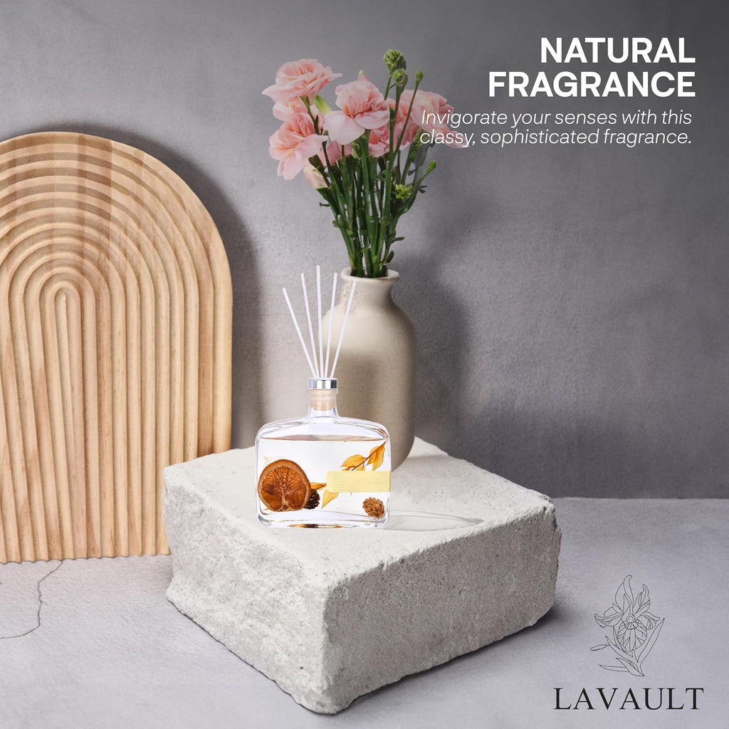 Lavault Reed Diffuser Set for Home, Office, Bedroom & Bathroom - Essential Oil Home Fragrance with Reed Sticks - Cozy Holidays Scented