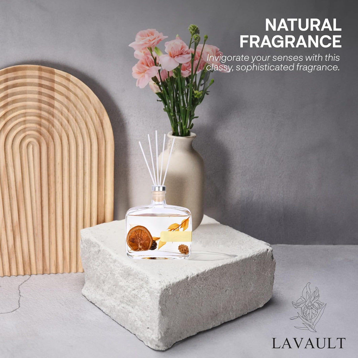 Lavault Reed Diffuser Set for Home, Office, Bedroom & Bathroom - Essential Oil Home Fragrance with Reed Sticks - Cozy Holidays Scented