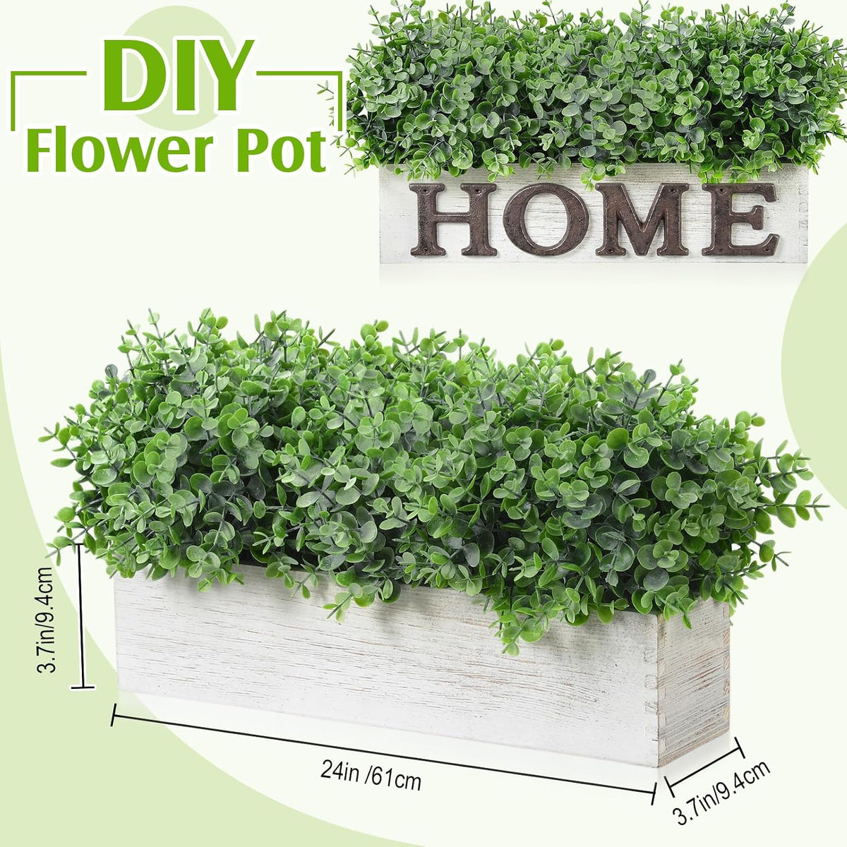 Lyrow 2 Pack Eucalyptus Plant,White,16.1 Inch,White Powdered Round Leaves