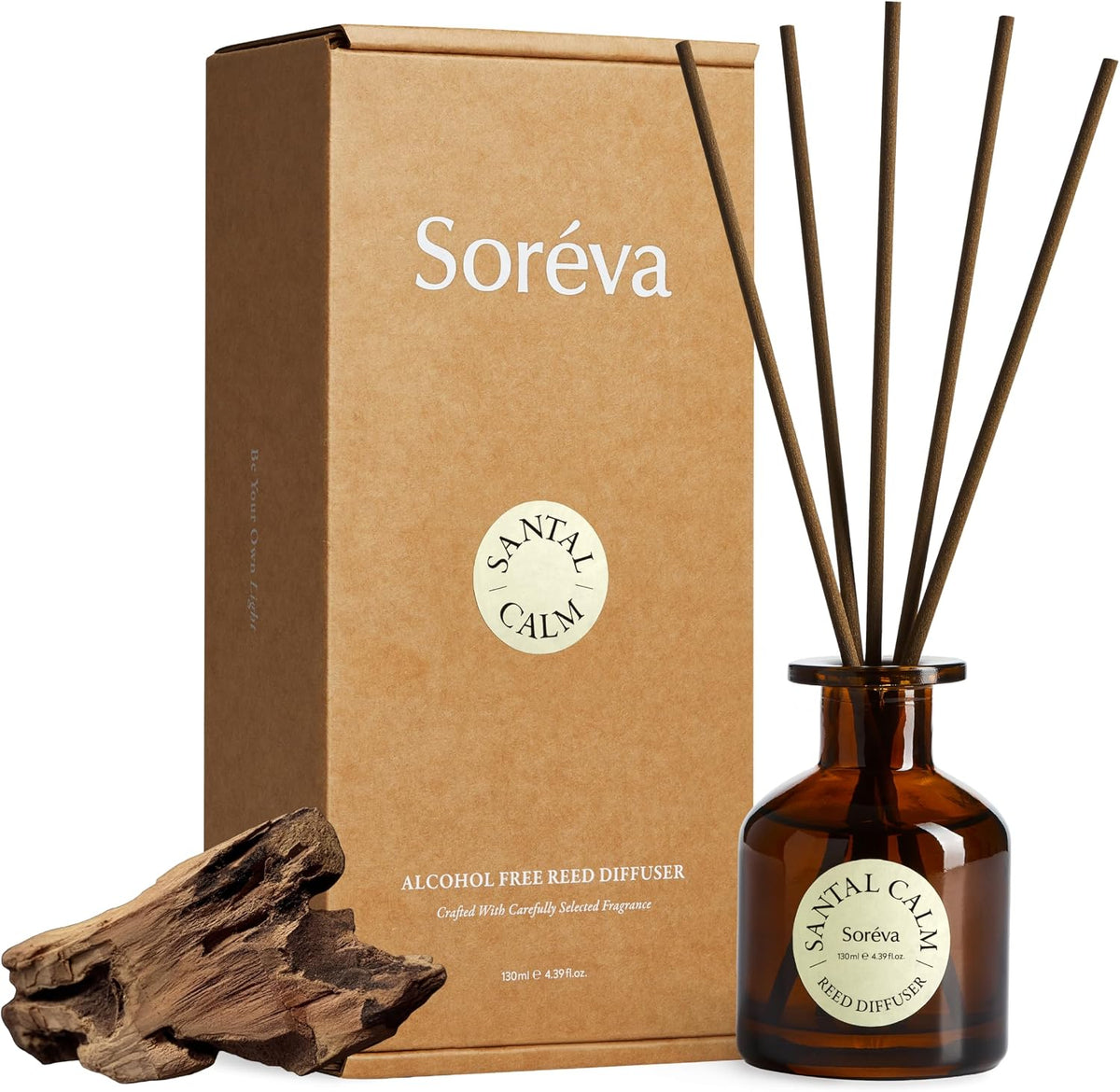 Soréva Hotel-Grade Reed Diffuser, Sandalwood Cedar Musk Scent, 4.39 fl oz