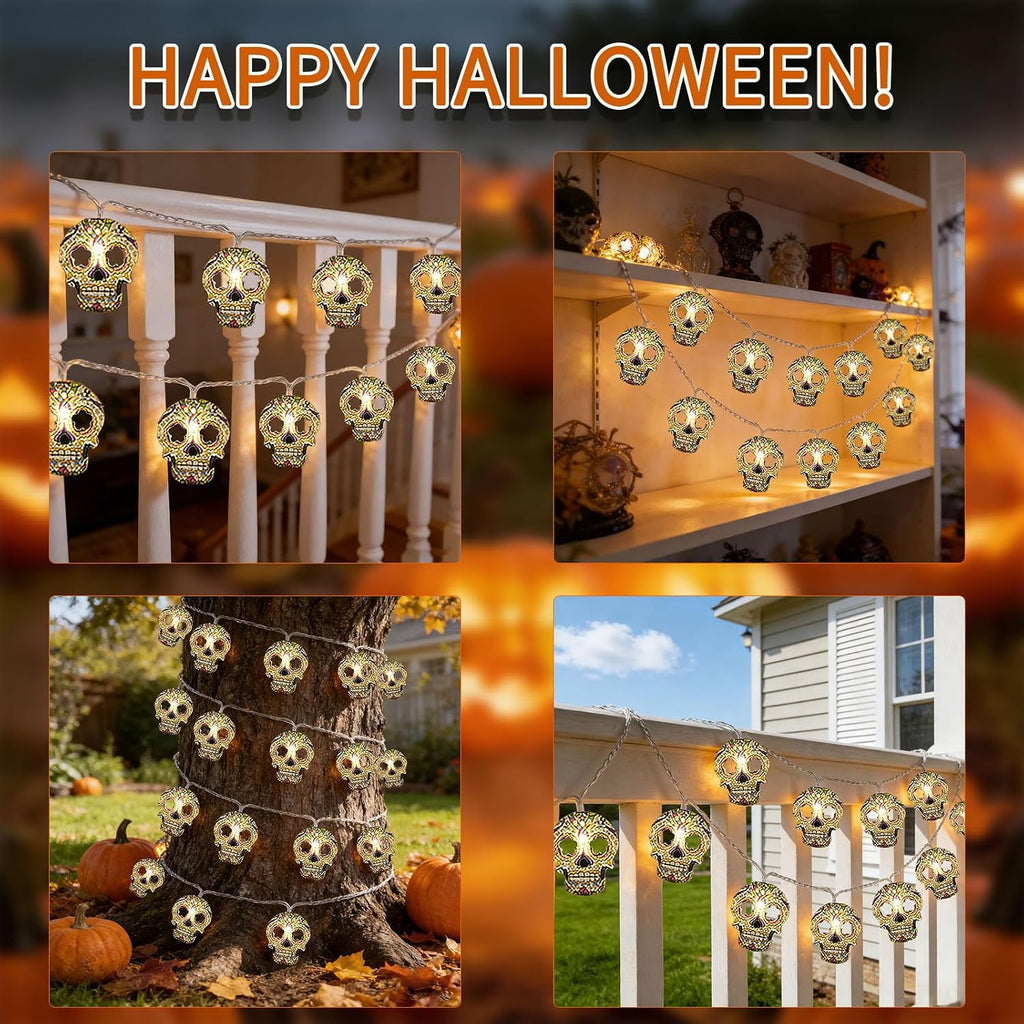 Halloween String Lights, 15 FT 30 LED Halloween Skull Fairy Lights Decor
