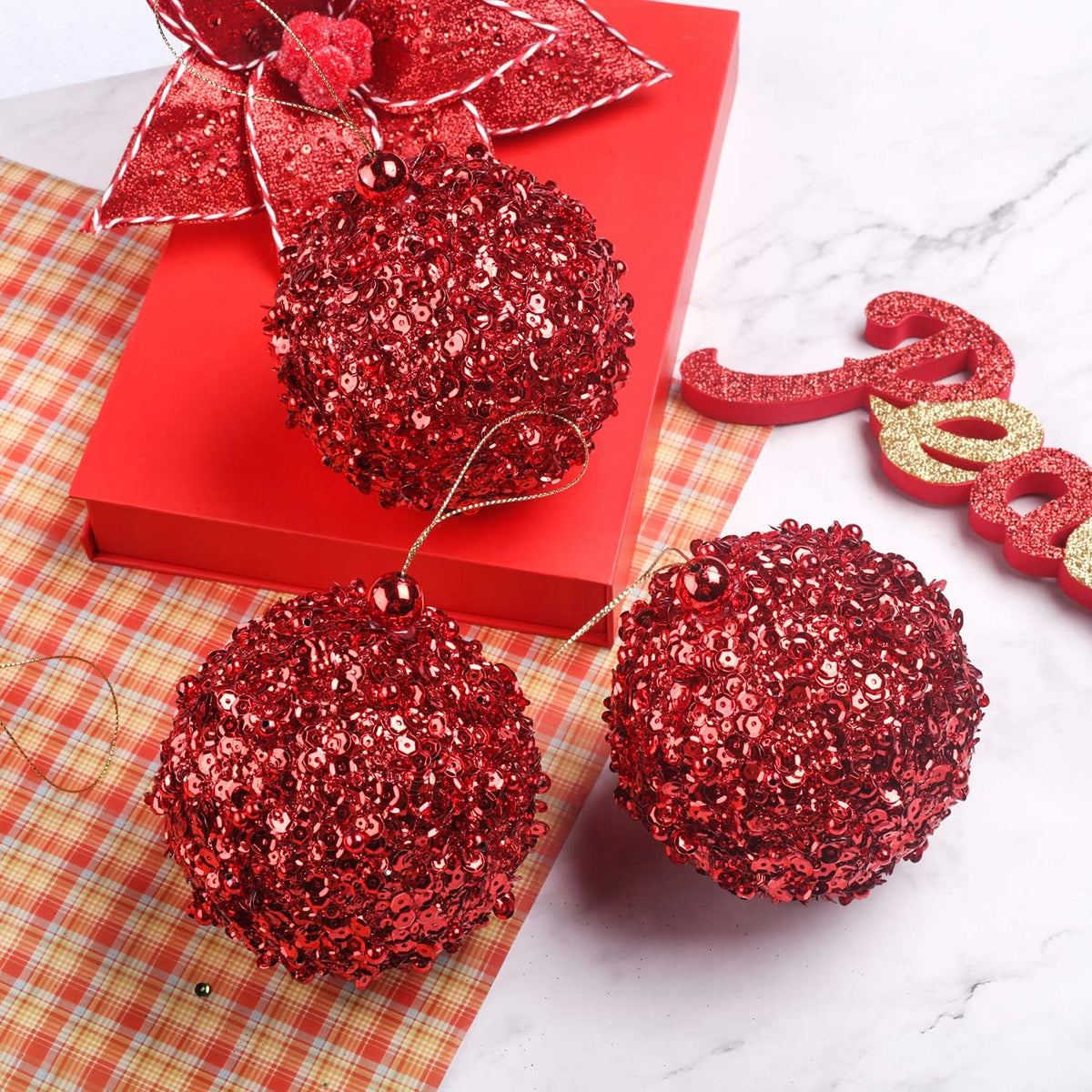 4.25" Shatterproof Christmas Ball Ornaments, 4pc Red Set for Trees and Holiday Decor
