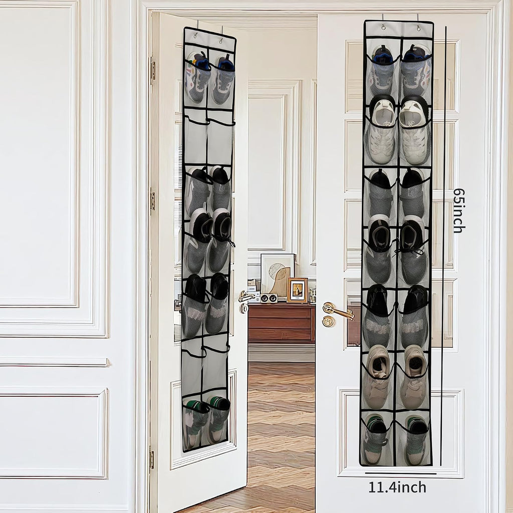 PVWSG Over The Door Shoe Organizer, 14 Large Mesh Pockets Hanging Shoe Rack for Closet Organizers and Storage, Gray, 2-pack (gray)
