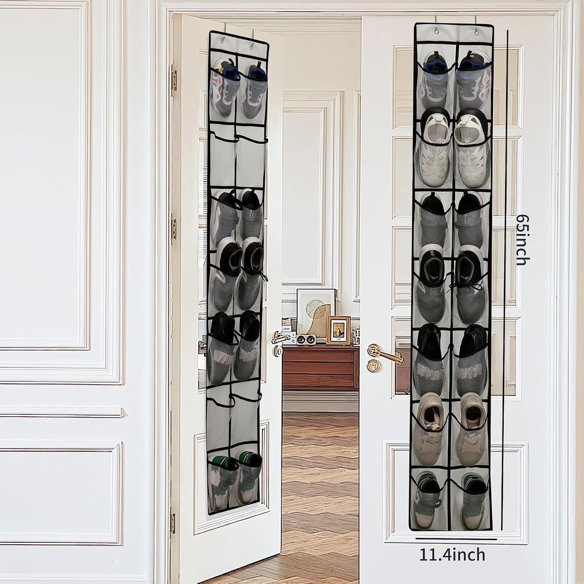 PVWSG Over The Door Shoe Organizer, 14 Large Mesh Pockets Hanging Shoe Rack for Closet Organizers and Storage, Gray, 2-pack (gray)