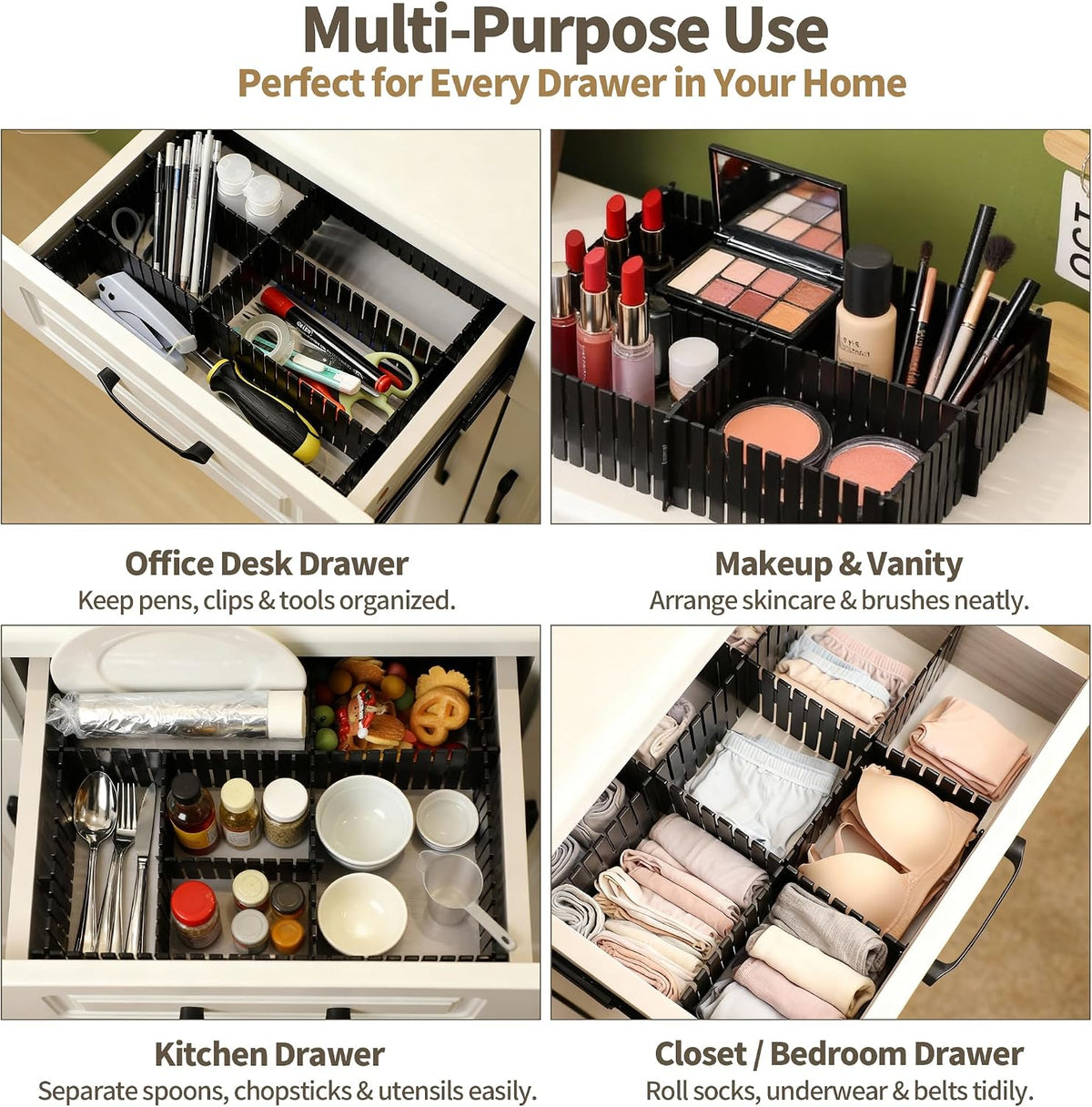 Adjustable Drawer Dividers, Cut-to-Fit DIY Organizers, Black 32 Pack