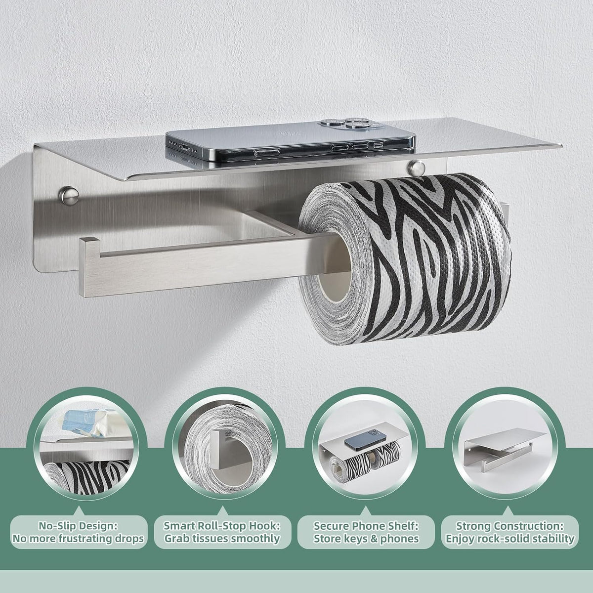 APLusee Dual Roll Toilet Paper Holder, Brushed Nickel, 304 Stainless Steel