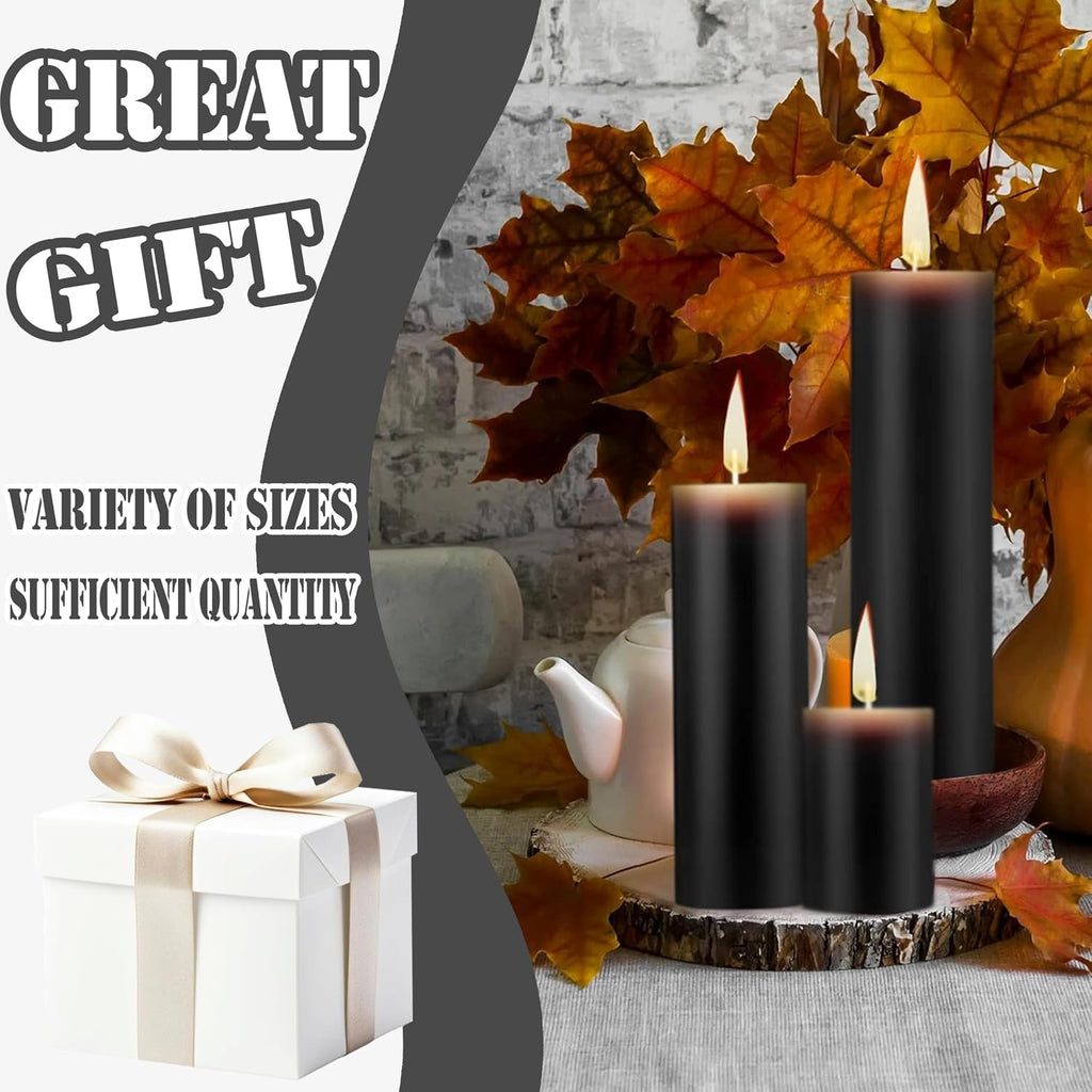 18 Pcs Black Pillar Candles Bulk Set，Hurricane Candles，3 Different Lengths (6 Each)，Dripless Unscented Smokeless，Gives You a Better Atmosphere When Organizing Wedding or Event Party.