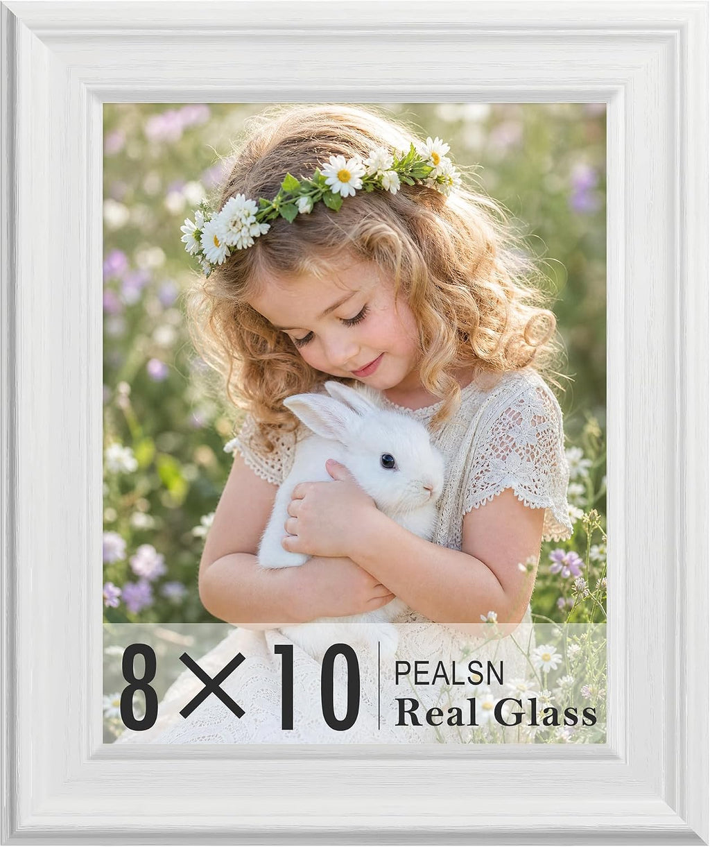 PEALSN 8x10 Picture Frame, Real Glass Front, White Woodgrain