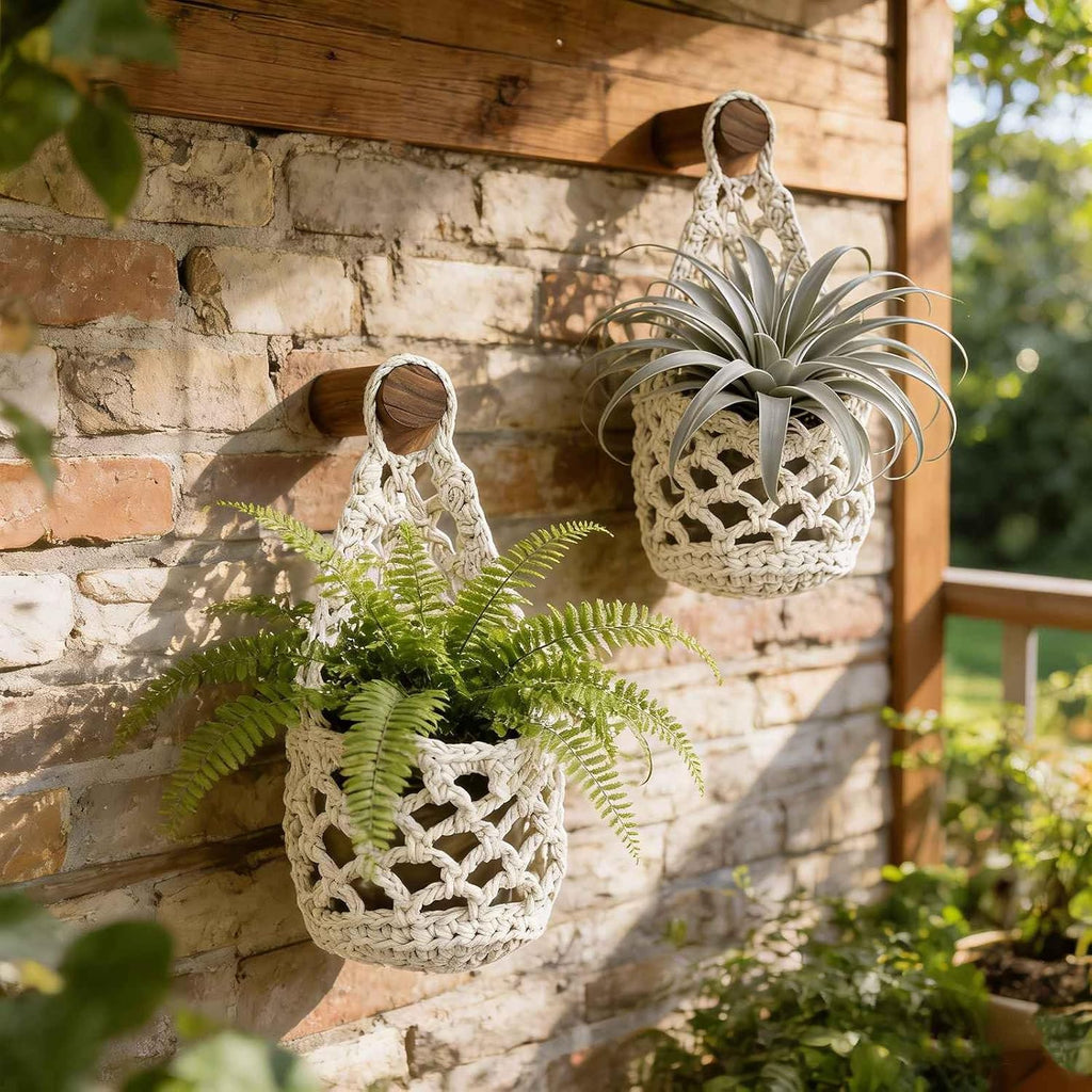 Macrame Plant Hanger Set of 2, Boho Wall Hanging Planter for 4-6“ Pots