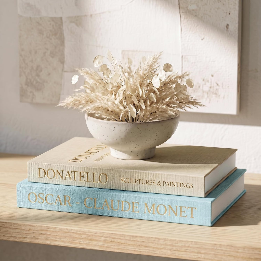 Decorative Faux Books for Home Decor, Blue - Beige, Set of 2