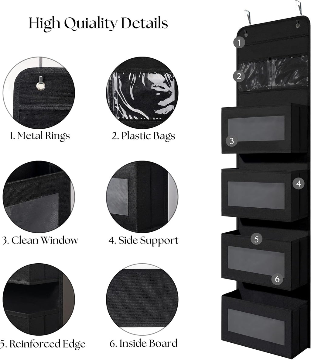 GCreation Over Door Organizer for Bedroom Bathroom Pantry, 5 Shelf Black