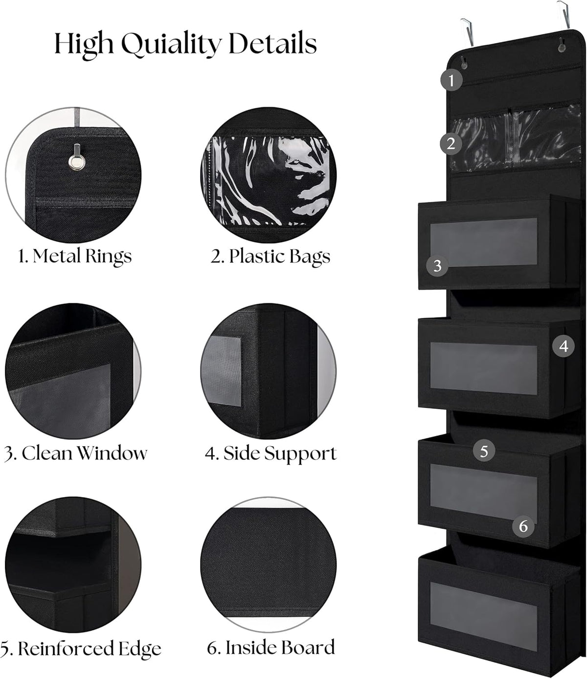 GCreation Over Door Organizer for Bedroom Bathroom Pantry, 5 Shelf Black