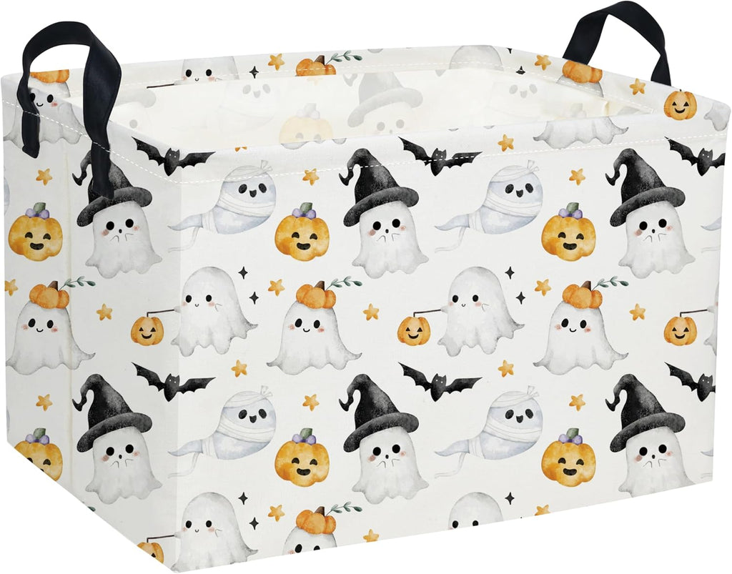 Rectangular Halloween Baskets Ghost Basket Cute Storage Bins Organizer Box Girls Room Decor for Home.(Cute Ghost)
