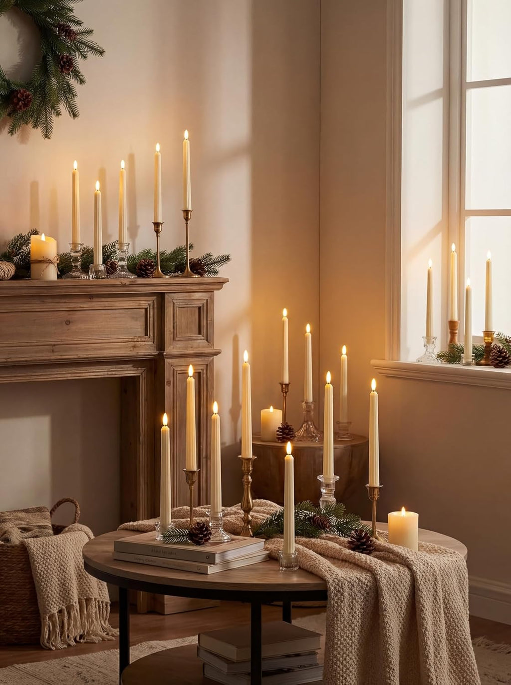 30 Pcs 11 Inch Flameless Taper Candles LED Candles Bulk, Roman Style,Ivory