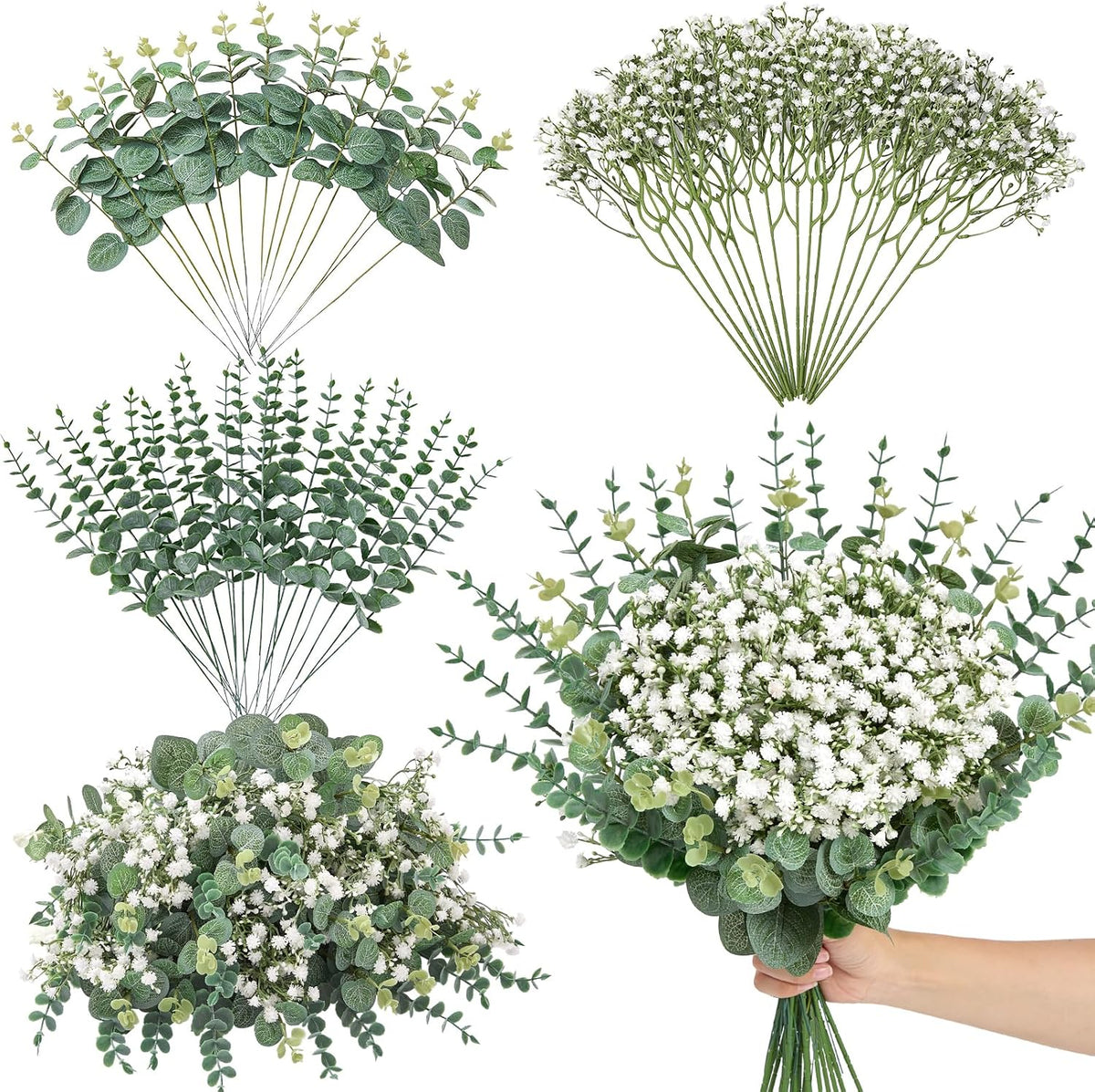 Serwalin 50PCS Mixed Eucalyptus Stems with Baby's Breath Greenery